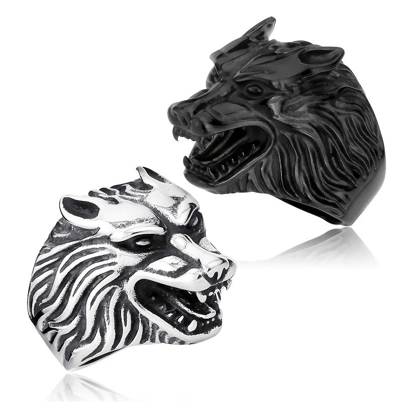 Wolf Men's Punk Ring Stainless Steel Vintage Retro Gothic Jewelry Size 7-13