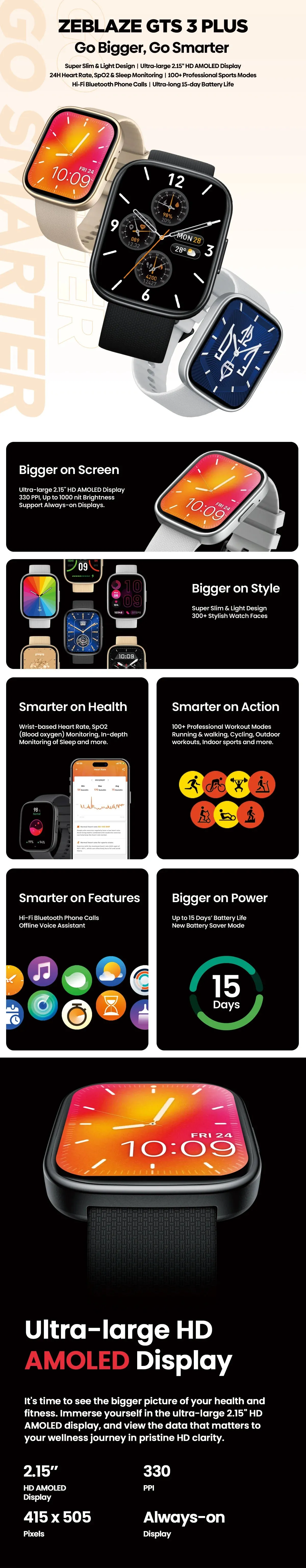 ZEBLAZE GTS 3 Plus 2.15" HD AMOLED Smart Watch