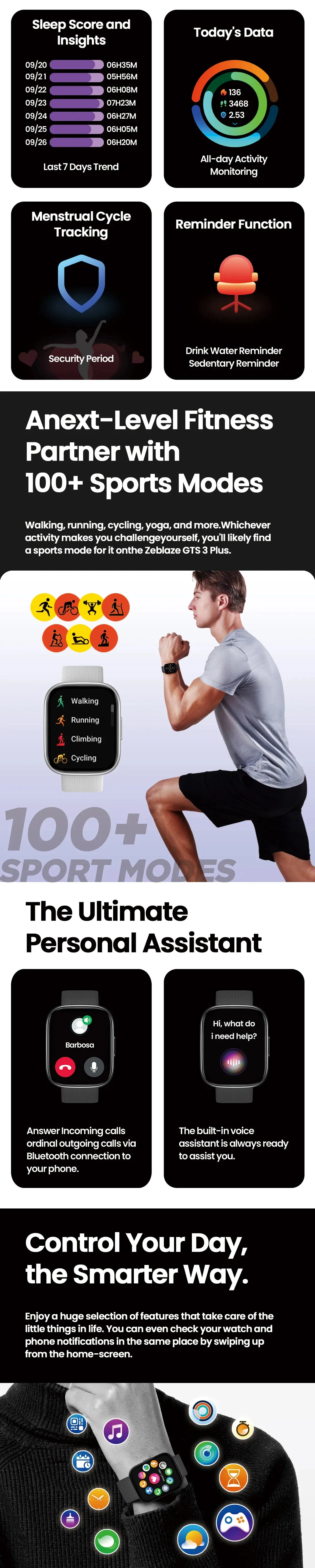 ZEBLAZE GTS 3 Plus 2.15" HD AMOLED Smart Watch