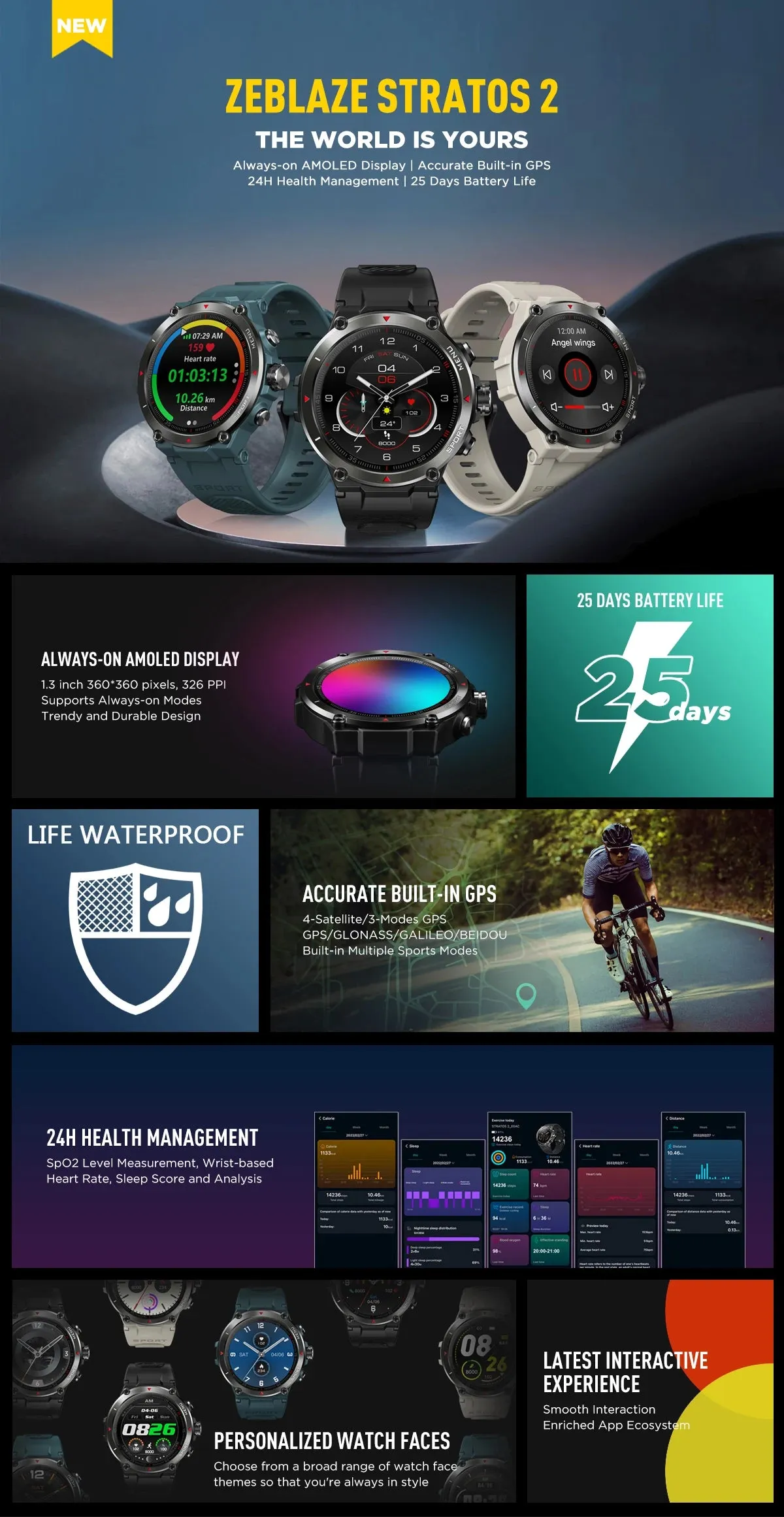 ZEBLAZE Stratos 2 1.30" AMOLED GPS Smart Watch