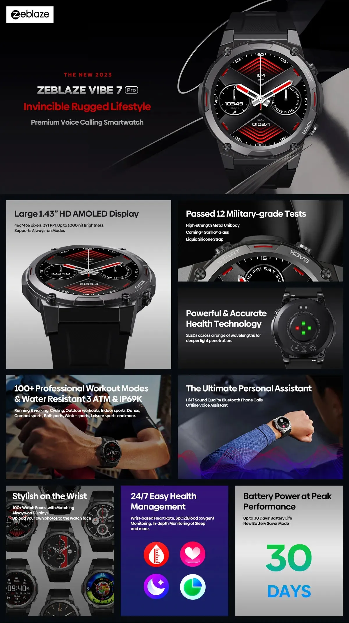ZEBLAZE Vibe 7 Pro 1.43" Ultra HD AMOLED Smart Watch