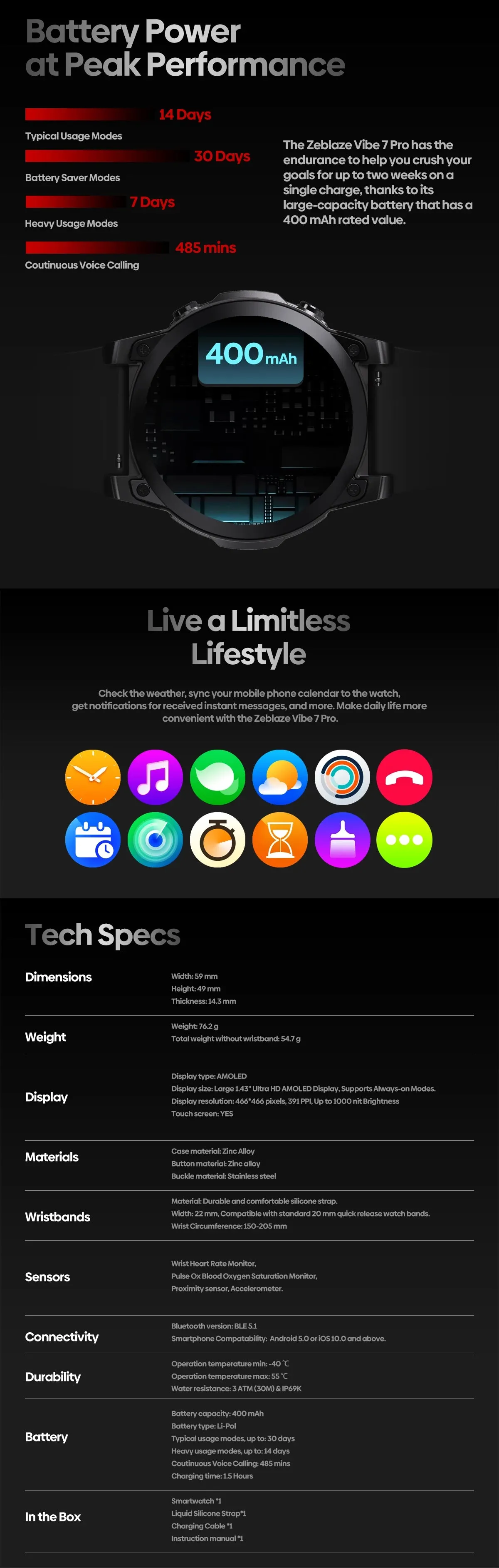 ZEBLAZE Vibe 7 Pro 1.43" Ultra HD AMOLED Smart Watch