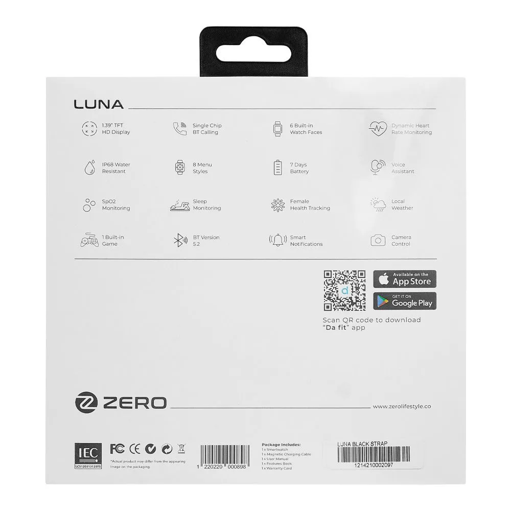 Zero Luna 1.39" HD Display, Metal Body, Black Strap, Smart Watch